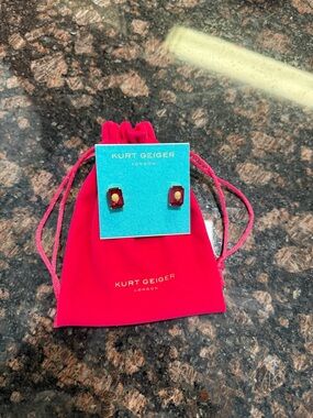 Kurt Geiger Red and Gold Rectangular Gem Stud Earrings